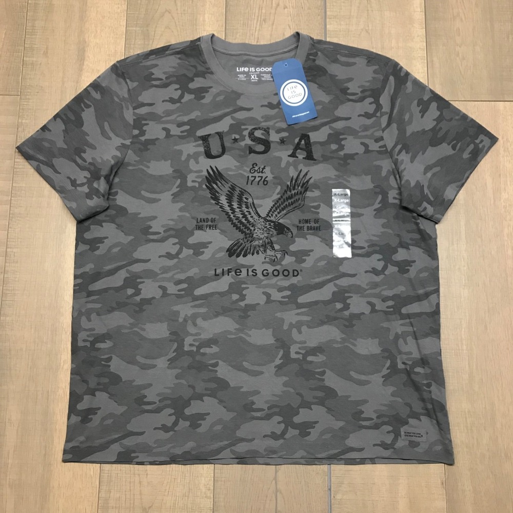 Life is Good T-Shirt Crusher‎ Tee Mens Size XL Gray Camo USA Short Sleeve NEW
